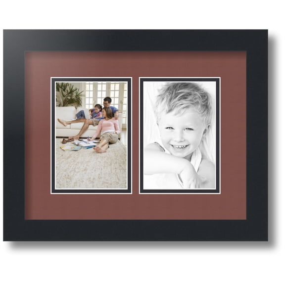 ArtToFrames Collage Photo Picture Frame with 2 - 4x6" Openings, Framed in Black with Brique and Black Mats (CDM-3926-530)