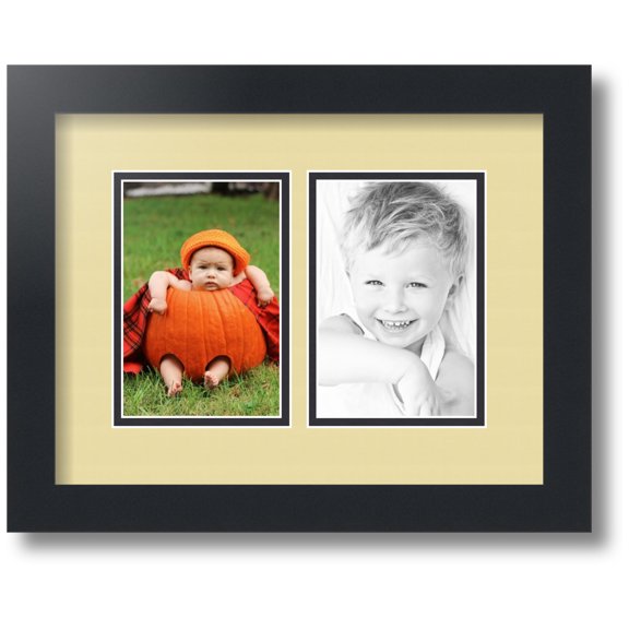 ArtToFrames Collage Photo Picture Frame with 2 - 4x6" Openings, Framed in Black with Buttercup and Black Mats (CDM-3926-530)