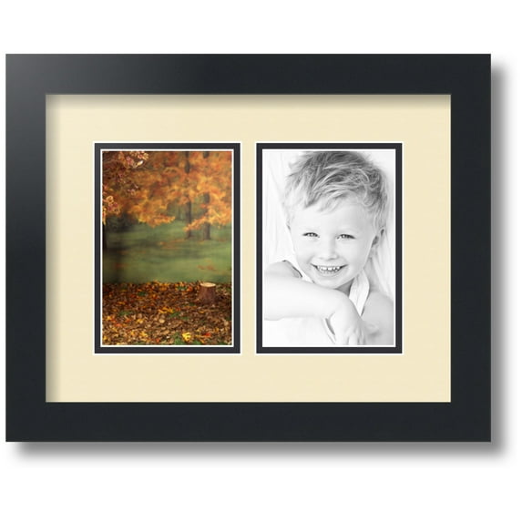 ArtToFrames Collage Photo Picture Frame with 2 - 4x6" Openings, Framed in Black with Cream and Black Mats (CDM-3926-530)
