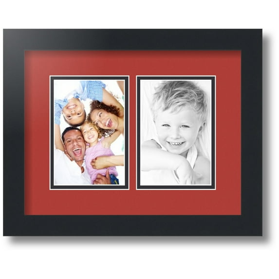 ArtToFrames Collage Photo Picture Frame with 2 - 4x6" Openings, Framed in Black with Deep Red and Black Mats (CDM-3926-530)