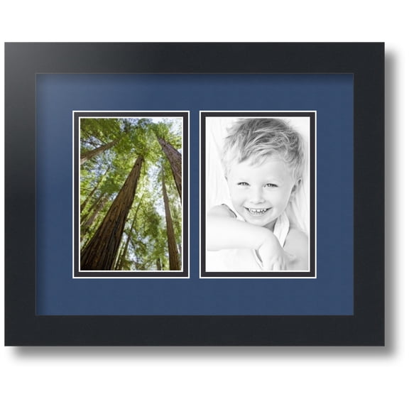 ArtToFrames Collage Photo Picture Frame with 2 - 4x6" Openings, Framed in Black with Delft Blue and Black Mats (CDM-3926-530)