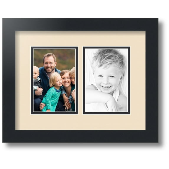ArtToFrames Collage Photo Picture Frame with 2 - 4x6 Openings, Framed in Black with French Creme and Black Mats (CDM-3926-37)