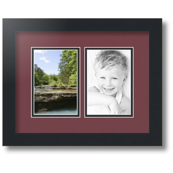 ArtToFrames Collage Photo Picture Frame with 2 - 4x6 Openings, Framed in Black with Maple Leaf and Black Mats (CDM-3926-37)
