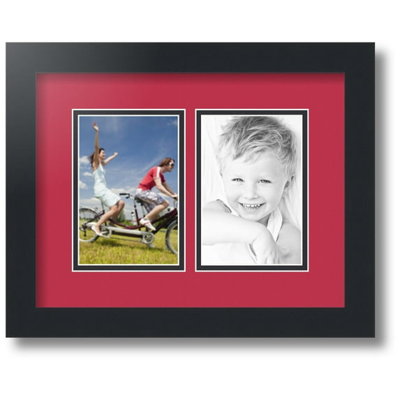 ArtToFrames Collage Photo Picture Frame with 2 - 4x6 Openings, Framed in Black with Rouge and Black Mats (CDM-3926-37)