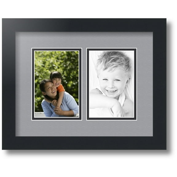 ArtToFrames Collage Photo Picture Frame with 2 - 4x6" Openings, Framed in Black with Silver and Black Mats (CDM-3926-530)