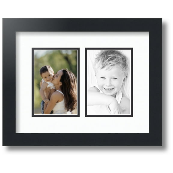 ArtToFrames Collage Photo Picture Frame with 2 - 4x6 Openings, Framed in Black with Super White and Black Mats (CDM-3926-37)