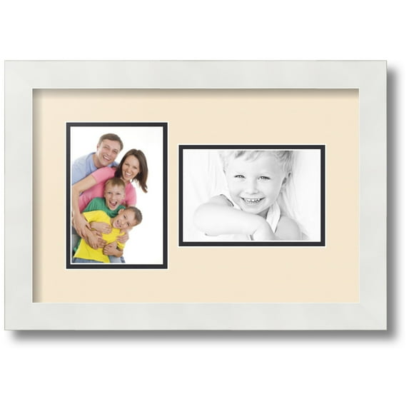 ArtToFrames Collage Photo Picture Frame with 2 - 4x6 Openings, Framed in White with Alabaster and Black Mats (CDM-3966-42)