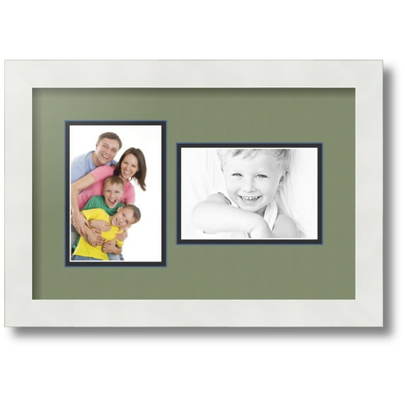 ArtToFrames Collage Photo Picture Frame with 2 - 4x6 Openings, Framed in White with Basil and Black Mats (CDM-3966-42)
