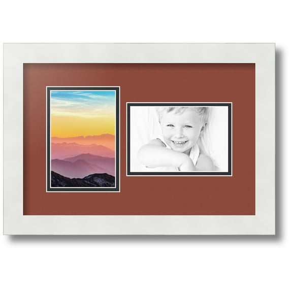 ArtToFrames Collage Photo Picture Frame with 2 - 4x6" Openings, Framed in White with Cognac and Black Mats (CDM-3966-102)