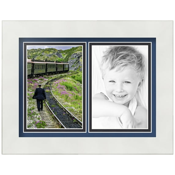 ArtToFrames Collage Photo Picture Frame with 2 - 4x6" Openings, Framed in White with Delft Blue and Black Mats (CDM-3966-2141)