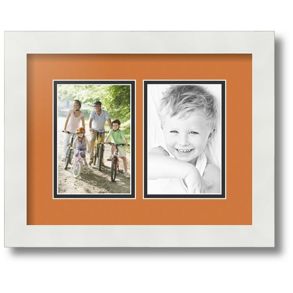 ArtToFrames Collage Photo Picture Frame with 2 - 4x6 Openings, Framed in White with Octoberfest and Black Mats (CDM-3966-37)