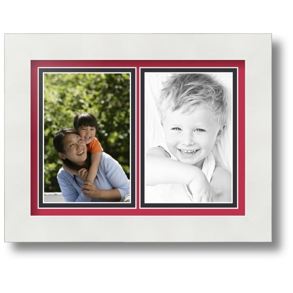 ArtToFrames Collage Photo Picture Frame with 2 - 4x6 Openings, Framed in White with Rouge and Black Mats (CDM-3966-1053)