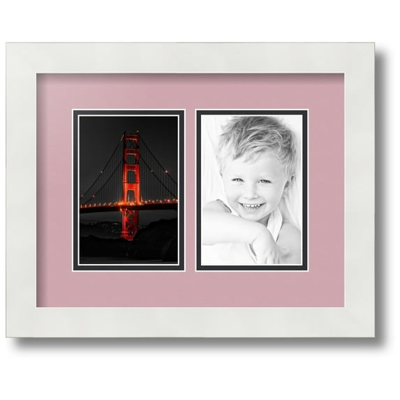 ArtToFrames Collage Photo Picture Frame with 2 - 4x6 Openings, Framed in White with Seashell and Black Mats (CDM-3966-37)