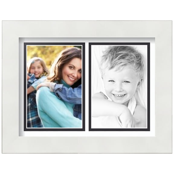 ArtToFrames Collage Photo Picture Frame with 2 - 4x6 Openings, Framed in White with Super White and Black Mats (CDM-3966-1053)