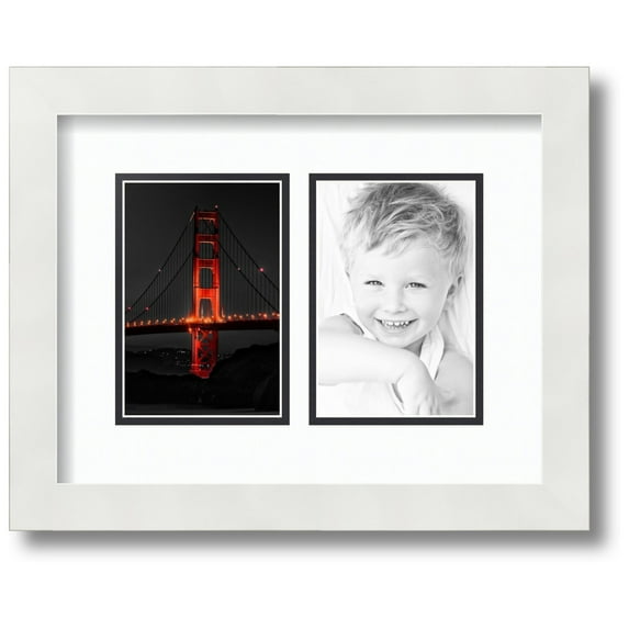 ArtToFrames Collage Photo Picture Frame with 2 - 4x6 Openings, Framed in White with Super White and Black Mats (CDM-3966-37)