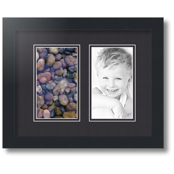 ArtToFrames Collage Photo Picture Frame with 2 - 4x7 Openings, Framed in Black with Black and Black Mats (CDM-3926-37)