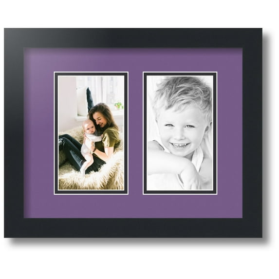ArtToFrames Collage Photo Picture Frame with 2 - 4x7 Openings, Framed in Black with Grape and Black Mats (CDM-3926-37)