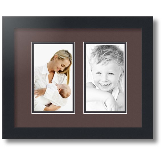 ArtToFrames Collage Photo Picture Frame with 2 - 4x7 Openings, Framed in Black with Peat and Black Mats (CDM-3926-37)