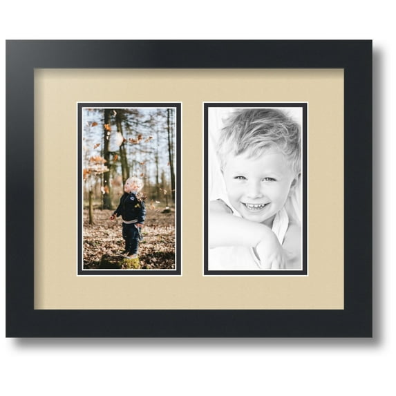 ArtToFrames Collage Photo Picture Frame with 2 - 4x7 Openings, Framed in Black with Seaside and Black Mats (CDM-3926-37)