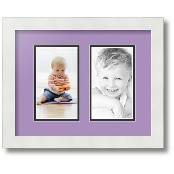 ArtToFrames Collage Photo Picture Frame with 2 - 4x7 Openings, Framed in White with Lavender Mist and Black Mats (CDM-3966-37)