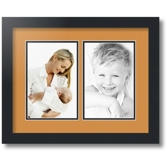 ArtToFrames Collage Photo Picture Frame with 2 - 5.5x8.5" Openings, Framed in Black with Amber and Black Mats (CDM-3926-2356)