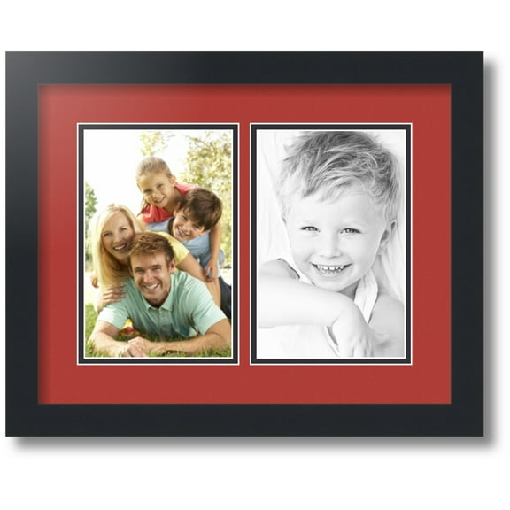 ArtToFrames Collage Photo Picture Frame with 2 - 5.5x8.5" Openings, Framed in Black with Deep Red and Black Mats (CDM-3926-2356)