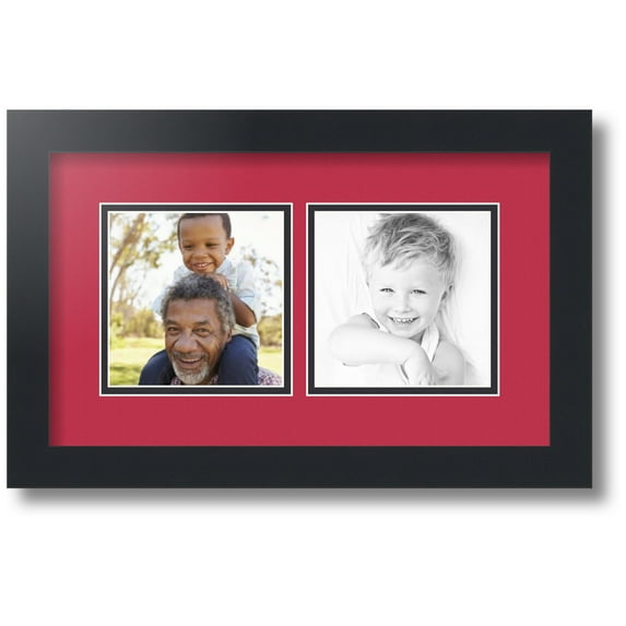 ArtToFrames Collage Photo Picture Frame with 2 - 5x5 Openings, Framed in Black with Rouge and Black Mats (CDM-3926-40)