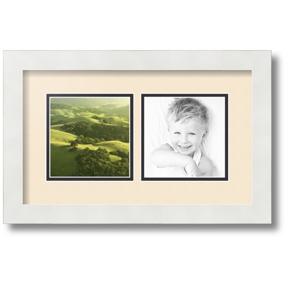 ArtToFrames Collage Photo Picture Frame with 2 - 5x5 Openings, Framed in White with Alabaster and Black Mats (CDM-3966-40)