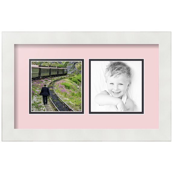 ArtToFrames Collage Photo Picture Frame with 2 - 5x5" Openings, Framed in White with Hollyhock and Black Mats (CDM-3966-41)