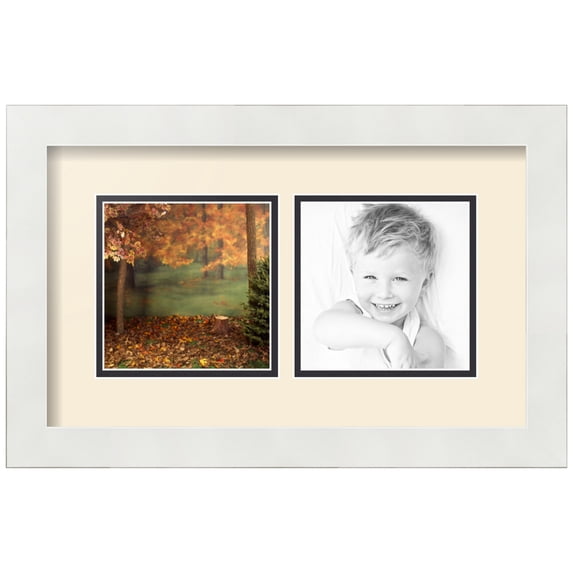 ArtToFrames Collage Photo Picture Frame with 2 - 5x5" Openings, Framed in White with Ivory and Black Mats (CDM-3966-41)
