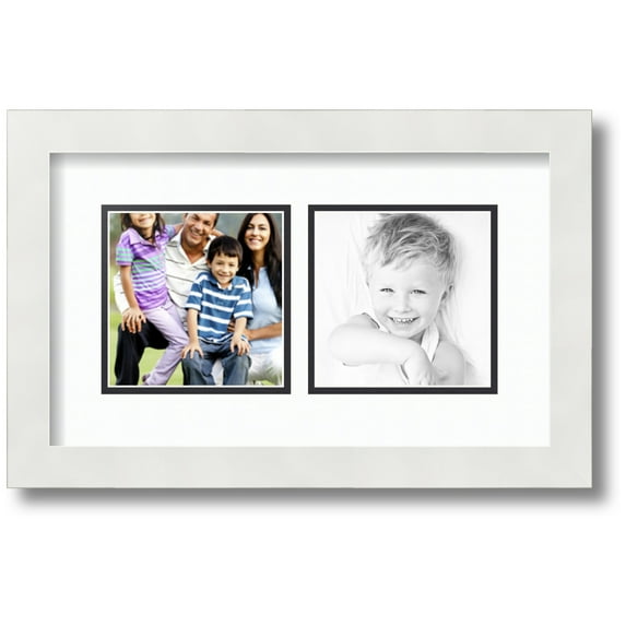 ArtToFrames Collage Photo Picture Frame with 2 - 5x5 Openings, Framed in White with Super White and Black Mats (CDM-3966-40)