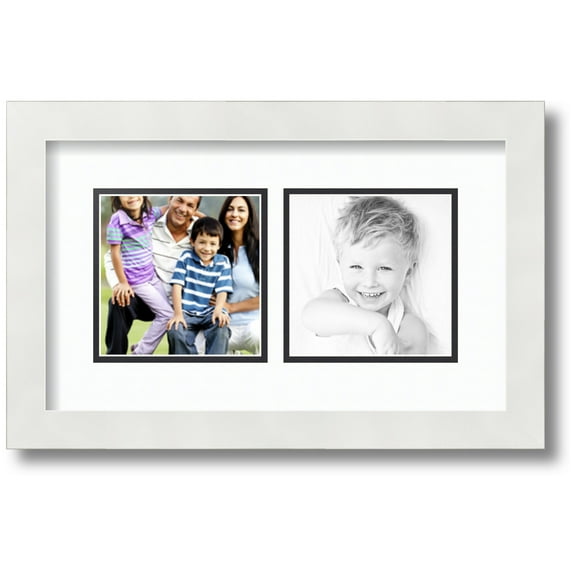 ArtToFrames Collage Photo Picture Frame with 2 - 5x5 Openings, Framed in White with Super White and Black Mats (CDM-3966-40)