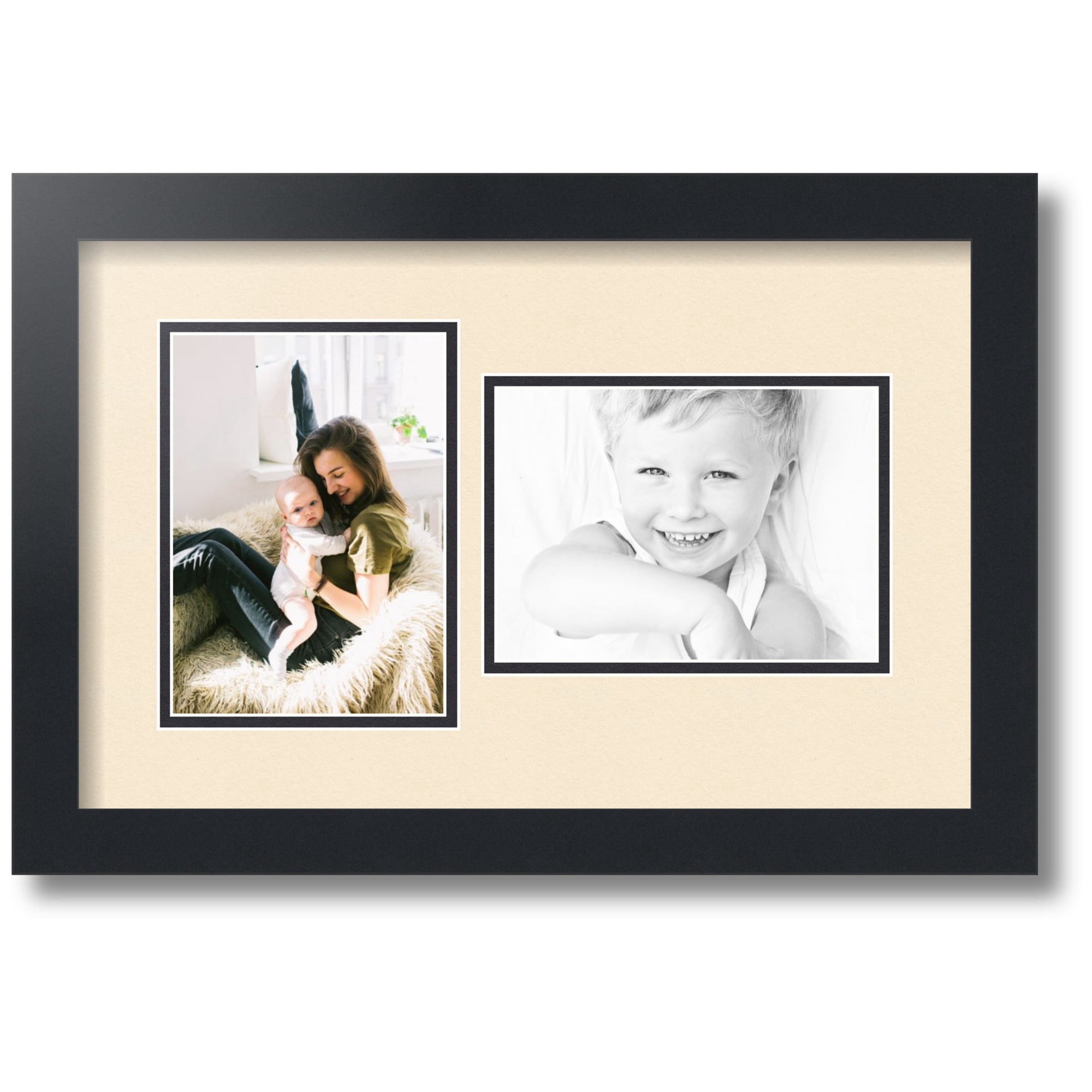ArtToFrames Collage Photo Picture Frame with 2 - 5x7 Openings, Framed in Black with Alabaster and Black Mats (CDM-3926-42)