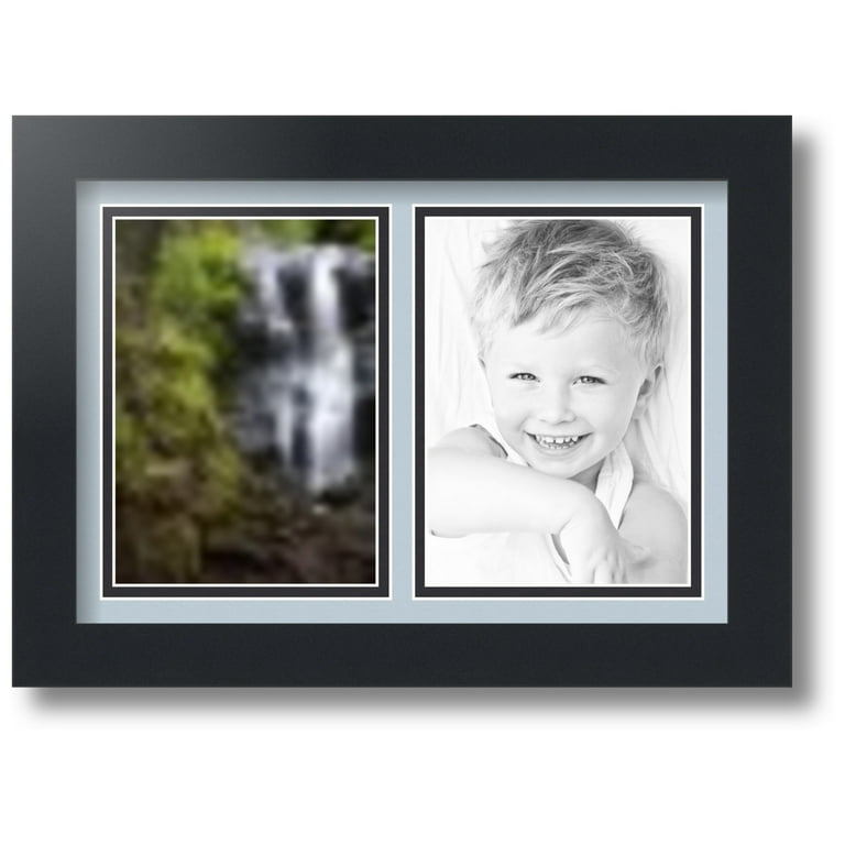 ArtToFrames Collage Photo Picture Frame with 2 5x7 Openings Framed in Black with Baby Blue and Black Mats CDM 3926 9999