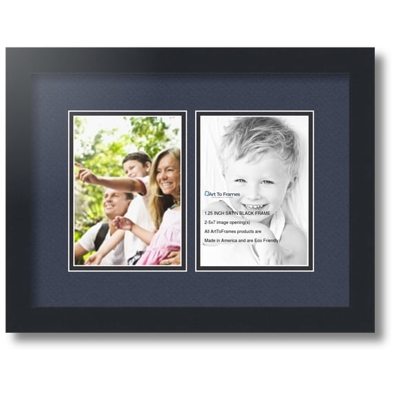 ArtToFrames Collage Photo Picture Frame with 2 - 5x7 Openings, Framed in Black with Blue Jay and Black Mats (CDM-3926-37)