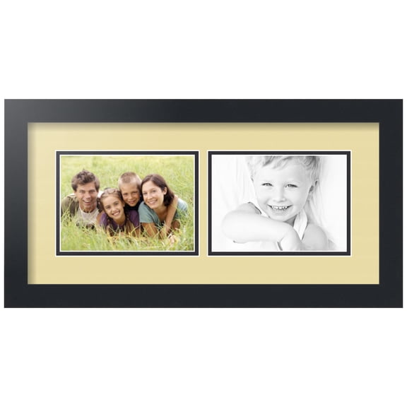 ArtToFrames Collage Photo Picture Frame with 2 - 5x7" Openings, Framed in Black with Buttercup and Black Mats (CDM-3926-242)
