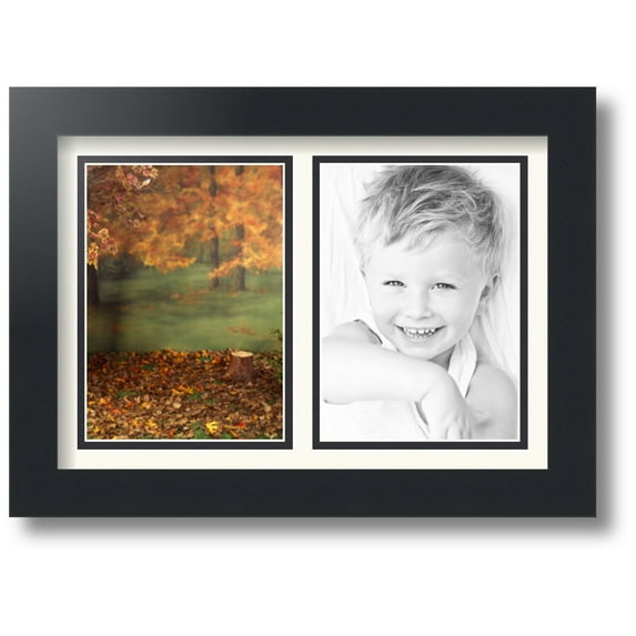 ArtToFrames Collage Photo Picture Frame with 2 - 5x7 Openings, Framed in Black with Chantilly and Black Mats (CDM-3926-9999)