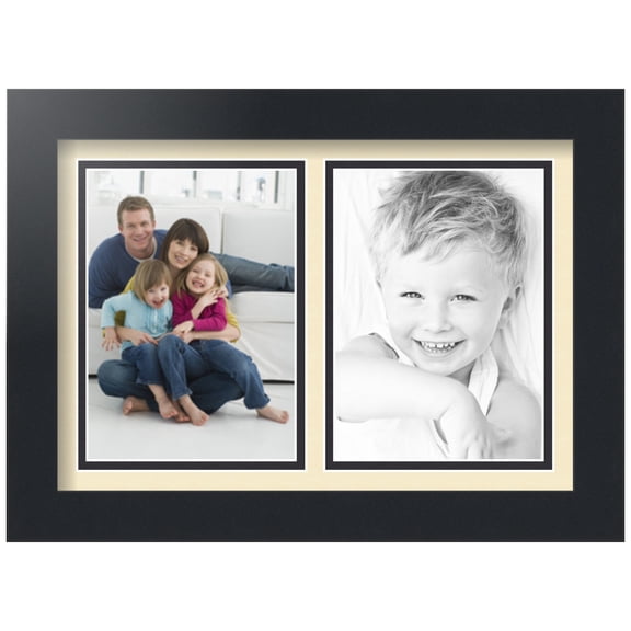 ArtToFrames Collage Photo Picture Frame with 2 - 5x7" Openings, Framed in Black with Cream and Black Mats (CDM-3926-2368)