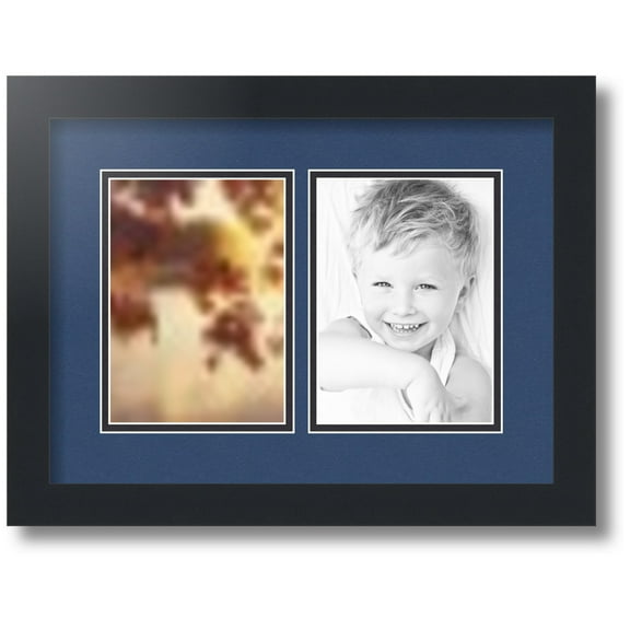 ArtToFrames Collage Photo Picture Frame with 2 - 5x7" Openings, Framed in Black with Delft Blue and Black Mats (CDM-3926-35)