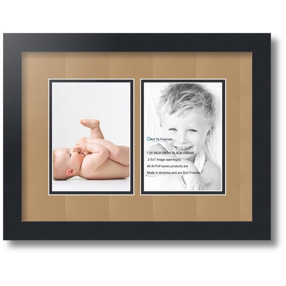 ArtToFrames Collage Photo Picture Frame with 2 - 5x7" Openings, Framed in Black with Desert Sand and Black Mats (CDM-3926-35)