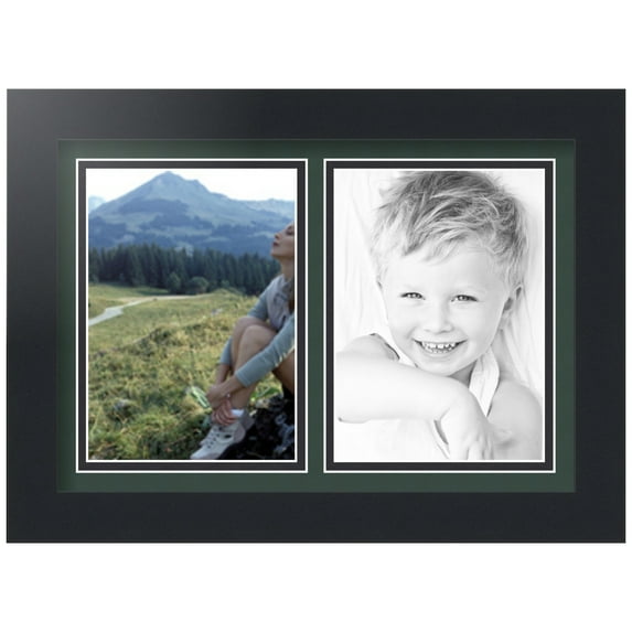 ArtToFrames Collage Photo Picture Frame with 2 - 5x7" Openings, Framed in Black with Envy and Black Mats (CDM-3926-2368)