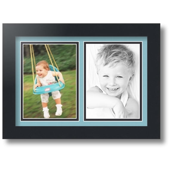 ArtToFrames Collage Photo Picture Frame with 2 - 5x7 Openings, Framed in Black with French Blue and Black Mats (CDM-3926-9999)