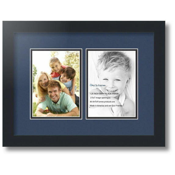 ArtToFrames Collage Photo Picture Frame with 2 - 5x7 Openings, Framed in Black with Midnight Blue and Black Mats (CDM-3926-37)