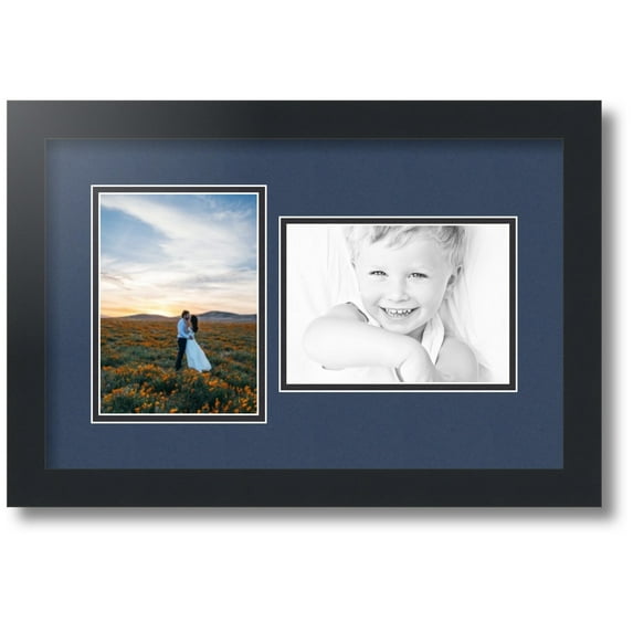 ArtToFrames Collage Photo Picture Frame with 2 - 5x7 Openings, Framed in Black with Midnight Blue and Black Mats (CDM-3926-42)