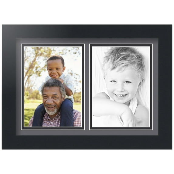 ArtToFrames Collage Photo Picture Frame with 2 - 5x7" Openings, Framed in Black with Mountain Grey and Black Mats (CDM-3926-2368)
