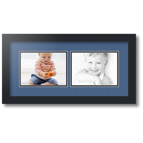 ArtToFrames Collage Photo Picture Frame with 2 - 5x7 Openings, Framed in Black with Royal and Black Mats (CDM-3926-53)