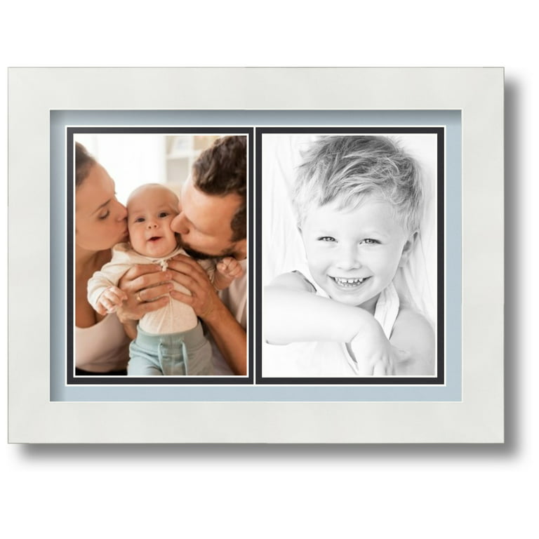 Picture Mat Double Mat 8x10 for 5x7 photo Baby Boy Blue with White