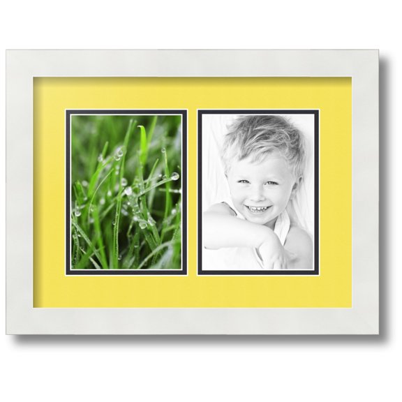 ArtToFrames Collage Photo Picture Frame with 2 - 5x7 Openings, Framed in White with Canary and Black Mats (CDM-3966-37)