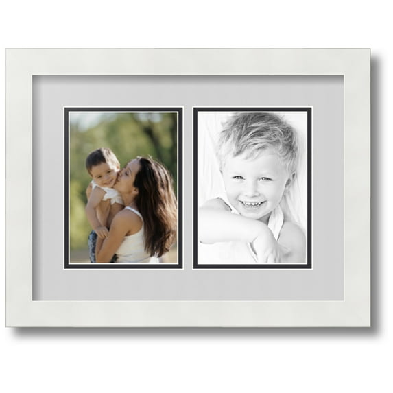 ArtToFrames Collage Photo Picture Frame with 2 - 5x7 Openings, Framed in White with Candlewick and Black Mats (CDM-3966-37)