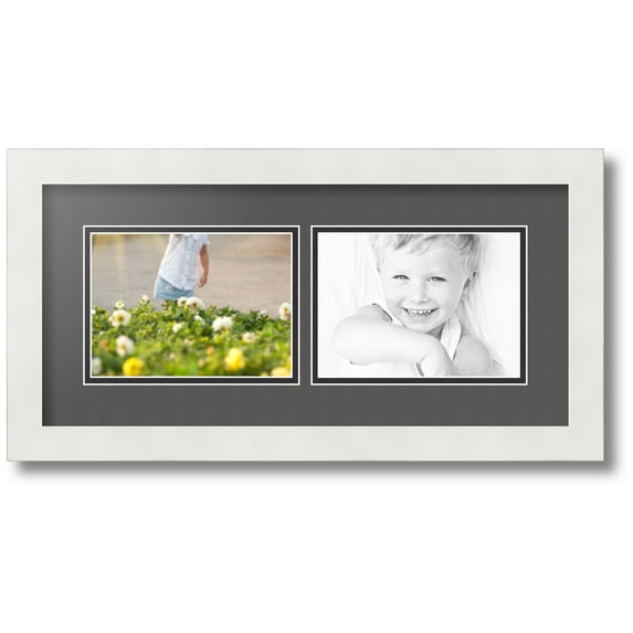 ArtToFrames Collage Photo Picture Frame with 2 - 5x7 Openings, Framed in White with Charcoal and Black Mats (CDM-3966-53)